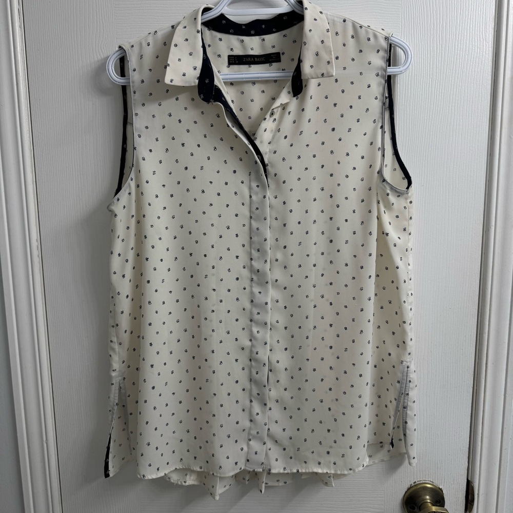 Zara Ivory Sleeveless Blouse L Quiet Luxury Office Chic Bridal Shower Old Money